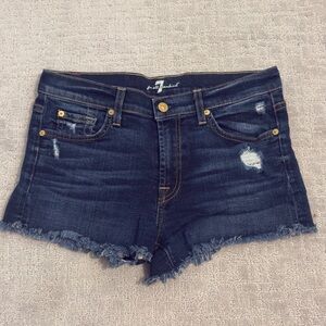 7 For All Mankind Dark Blue Distressed Denim Cutoff Shorts